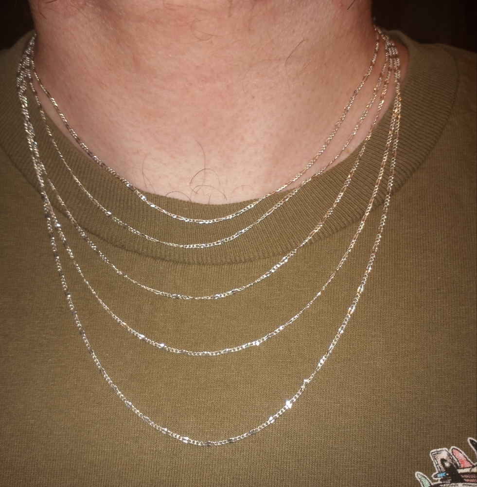 Brand New 24" 925 Sterling Silver Adjustable Figaro Necklace w/Bolo $50ea 3GRAMS